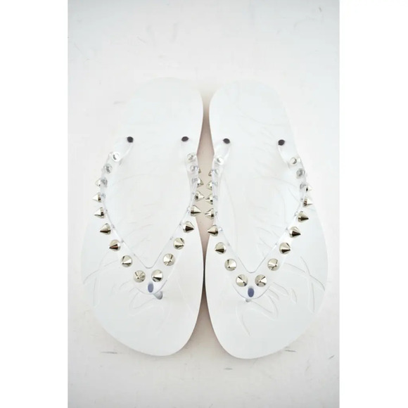 Christian Louboutin Loubi Flip Spikes Donna Flat White Thong Flip Flop Sandal 41 - Picture 7 of 12